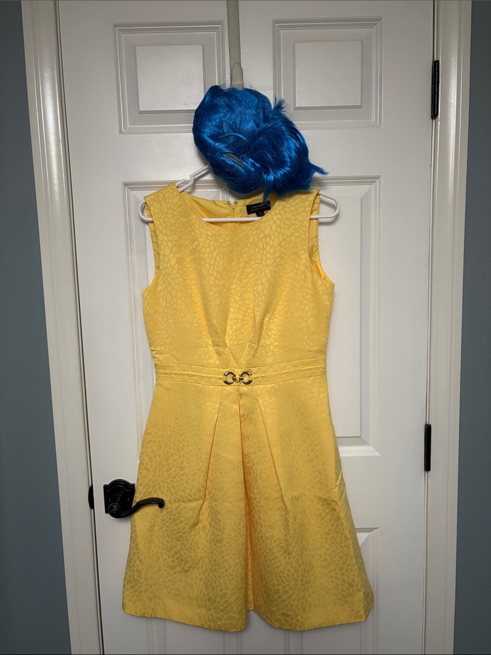 Disney Inside Out JOY Yellow Sleeveless Fit-and-Flare Dress with Blue Wig